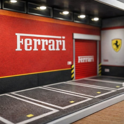 Ferrari Inspired Racing Garage Diorama Display Case for 1:64 Scale Diecast Cars