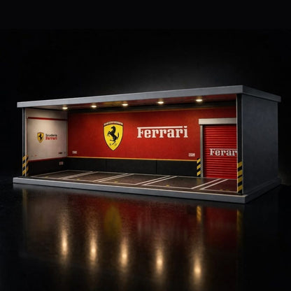 Ferrari Inspired Racing Garage Diorama Display Case for 1:64 Scale Diecast Cars