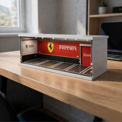 Ferrari Inspired Racing Garage Diorama Display Case for 1:64 Scale Diecast Cars