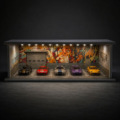 Premium 1:64 Scale Diecast Display Garage Diorama with LED Lights | MDF Collector Display Case for Hot Wheels, Mini GT, Tarmac Works & Tomica