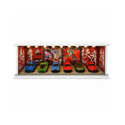 JDM Street Art Garage Diorama Display Case for 1:64 Scale Diecast Cars | Premium LED Display