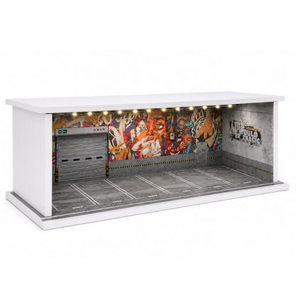 Premium 1:64 Scale Diecast Display Garage Diorama with LED Lights | MDF Collector Display Case for Hot Wheels, Mini GT, Tarmac Works & Tomica