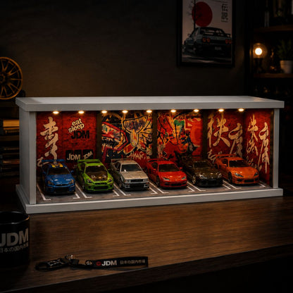 JDM Street Art Garage Diorama Display Case for 1:64 Scale Diecast Cars | Premium LED Display