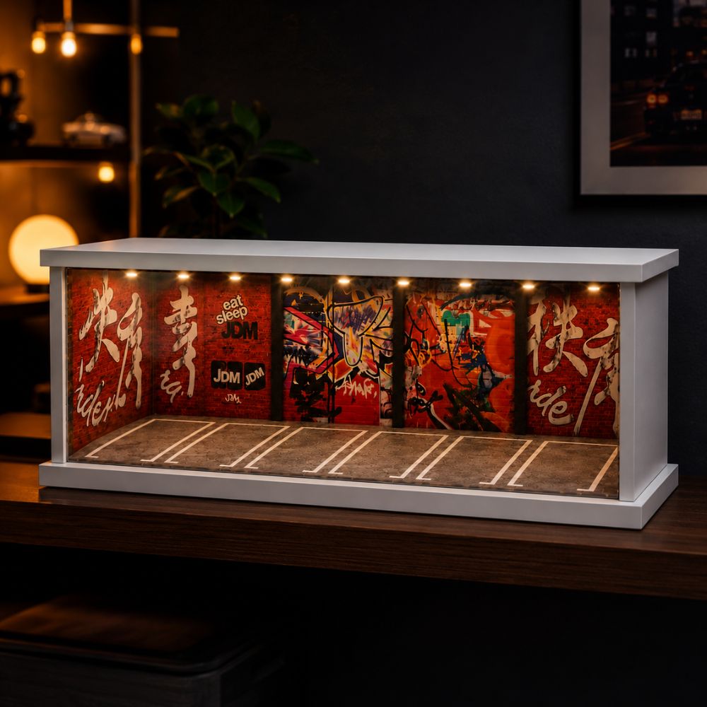 JDM Street Art Garage Diorama Display Case for 1:64 Scale Diecast Cars | Premium LED Display