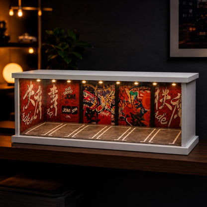 JDM Street Art Garage Diorama Display Case for 1:64 Scale Diecast Cars | Premium LED Display