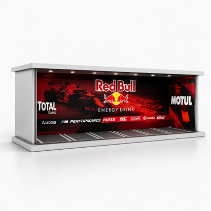 Premium Formula Racing Garage Diorama Display Case for 1:64 Scale Diecast Cars