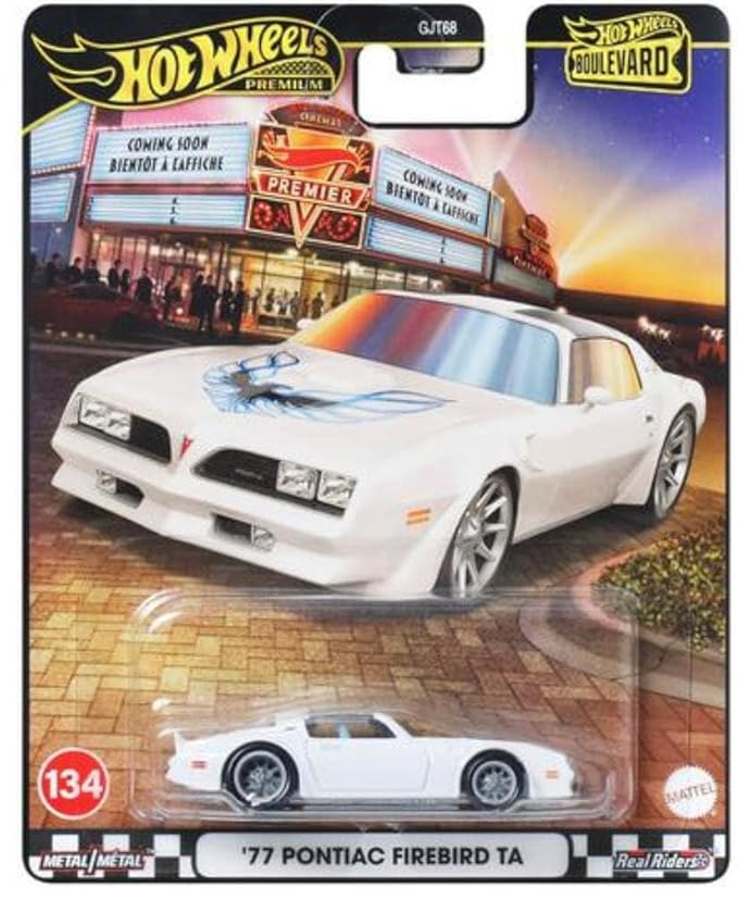 Hot Wheels Boulevard™ 77 Pontiac Firebird T/A Premium 1:64 Scale Sports Car, Full Metal Body Construction & Real Riders™ Tires, Toy for Collectors & Car Enthusiasts