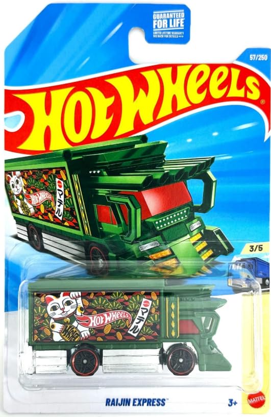 Hot Wheels Raijin Express [Green] (Lucky Cat Maneki-Neko Design) Heavyweights 3/5, 57/250, 1:64 Scale Diecast Toy Vehicle