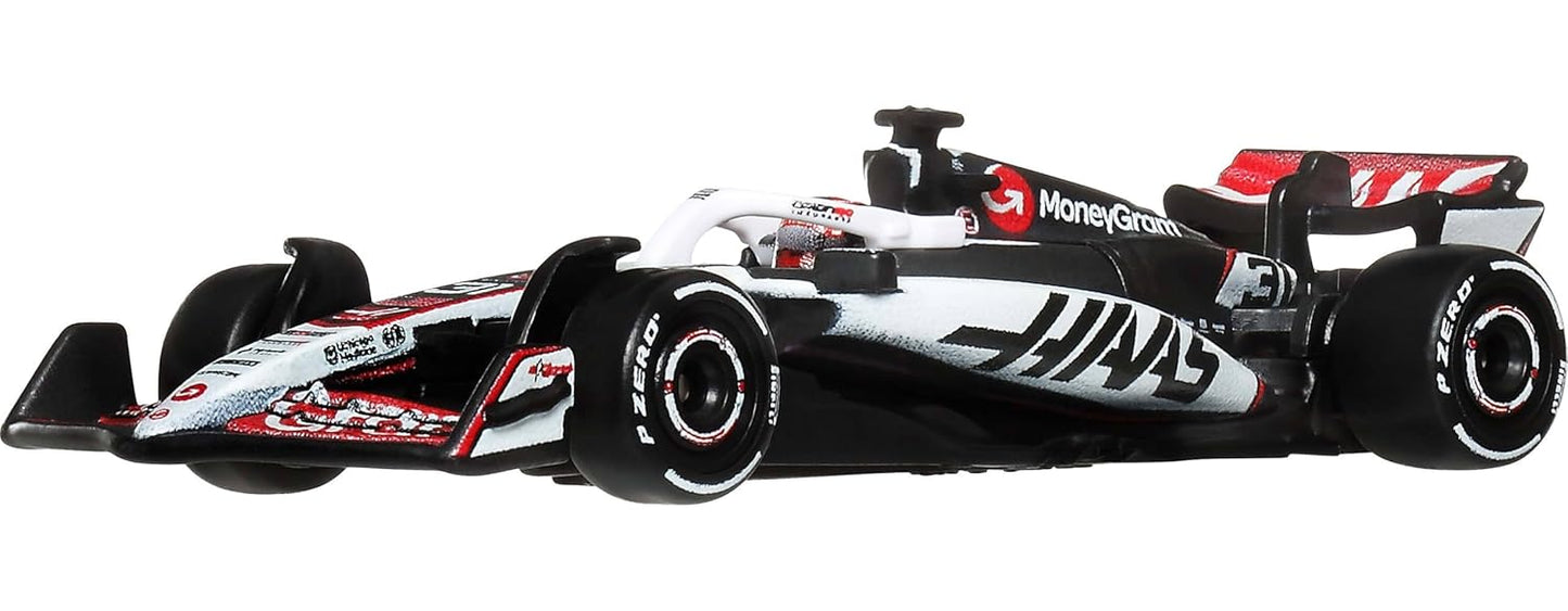 Hot Wheels 1:64 Scale Premium Race Team HAAS - Driver 1 Die-Cast Formula 1® Collectible Toy Race Car with Real Riders Tires & Metal/Metal Body & Chassis