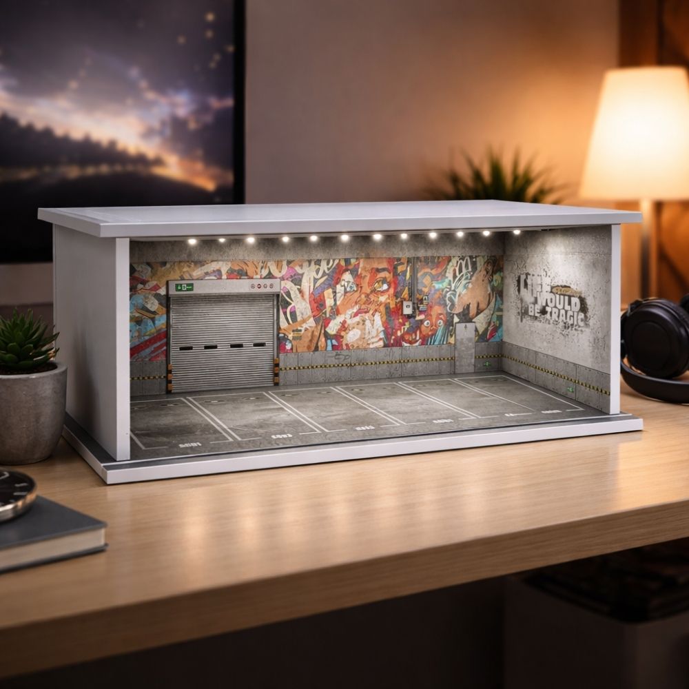 Premium 1:64 Scale Diecast Display Garage Diorama with LED Lights | MDF Collector Display Case for Hot Wheels, Mini GT, Tarmac Works & Tomica