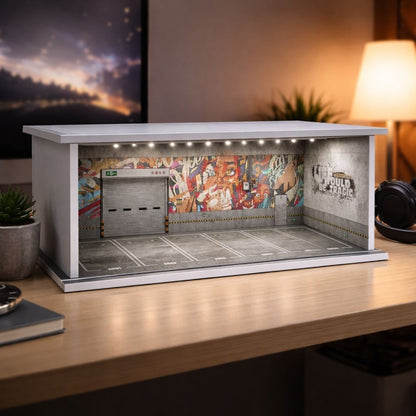 Premium 1:64 Scale Diecast Display Garage Diorama with LED Lights | MDF Collector Display Case for Hot Wheels, Mini GT, Tarmac Works & Tomica