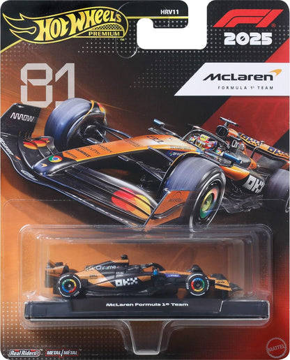 Hot Wheels 1:64 Scale Premium Race Team MCLAREN - Driver 1 Die-Cast Formula 1® Collectible Toy Race Car with Real Riders Tires & Metal/Metal Body & Chassis