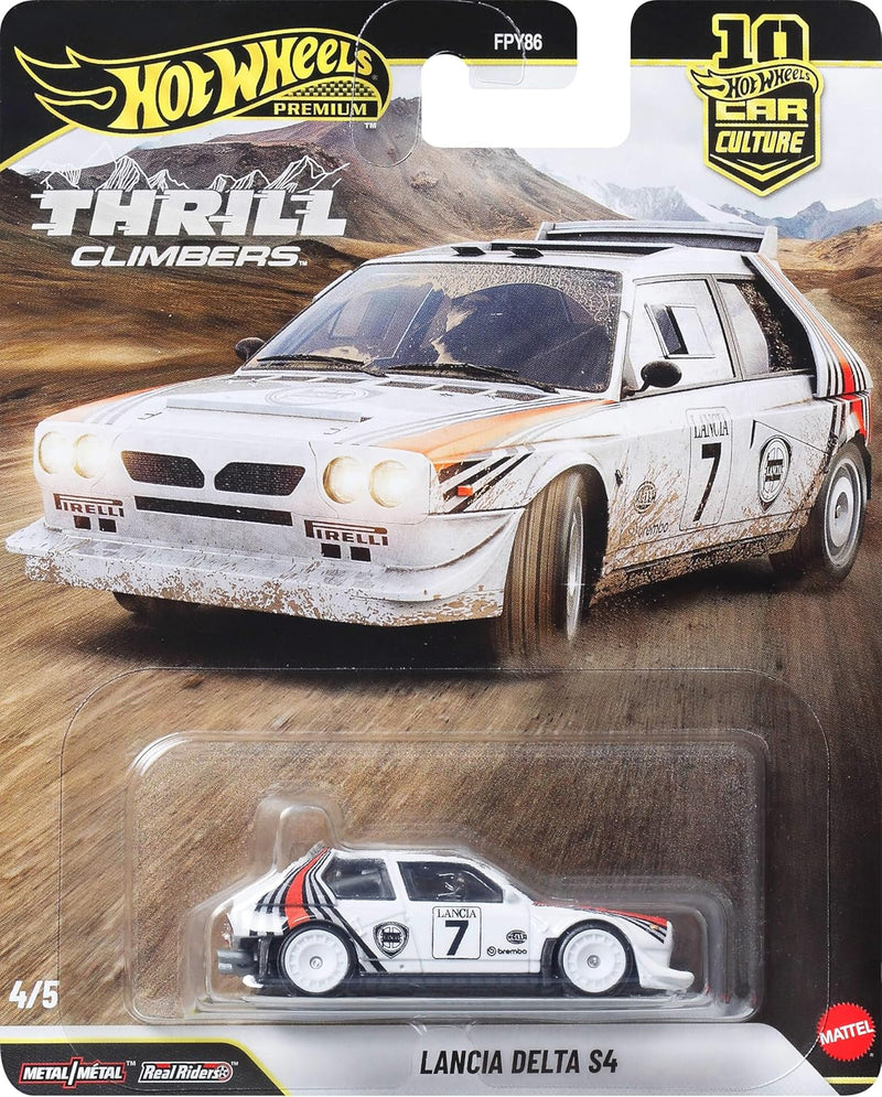 Hot Wheels Premium Car Culture Collectible Toy Car, 1:64 Scale Die-Cast Lancia Delta S4, Eurospeed Vehicle with Real Riders Tires