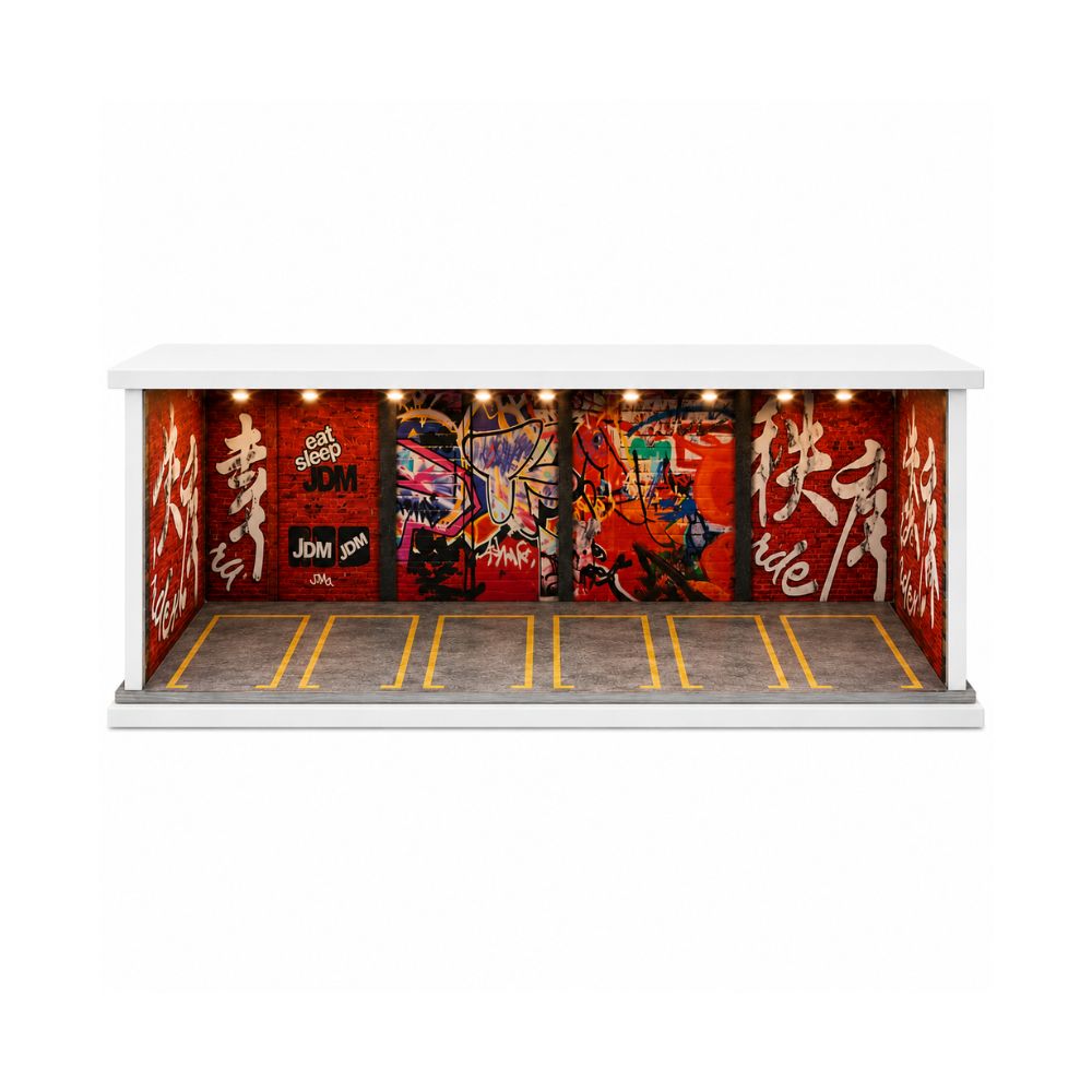 JDM Street Art Garage Diorama Display Case for 1:64 Scale Diecast Cars | Premium LED Display